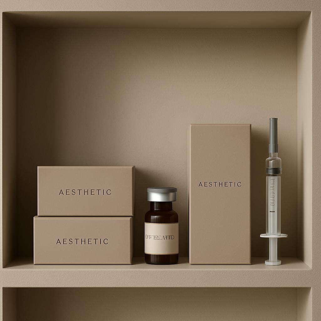 The image depicts a collection of products and tools on a shelf, arranged in a specific manner to convey a sense of orderl...